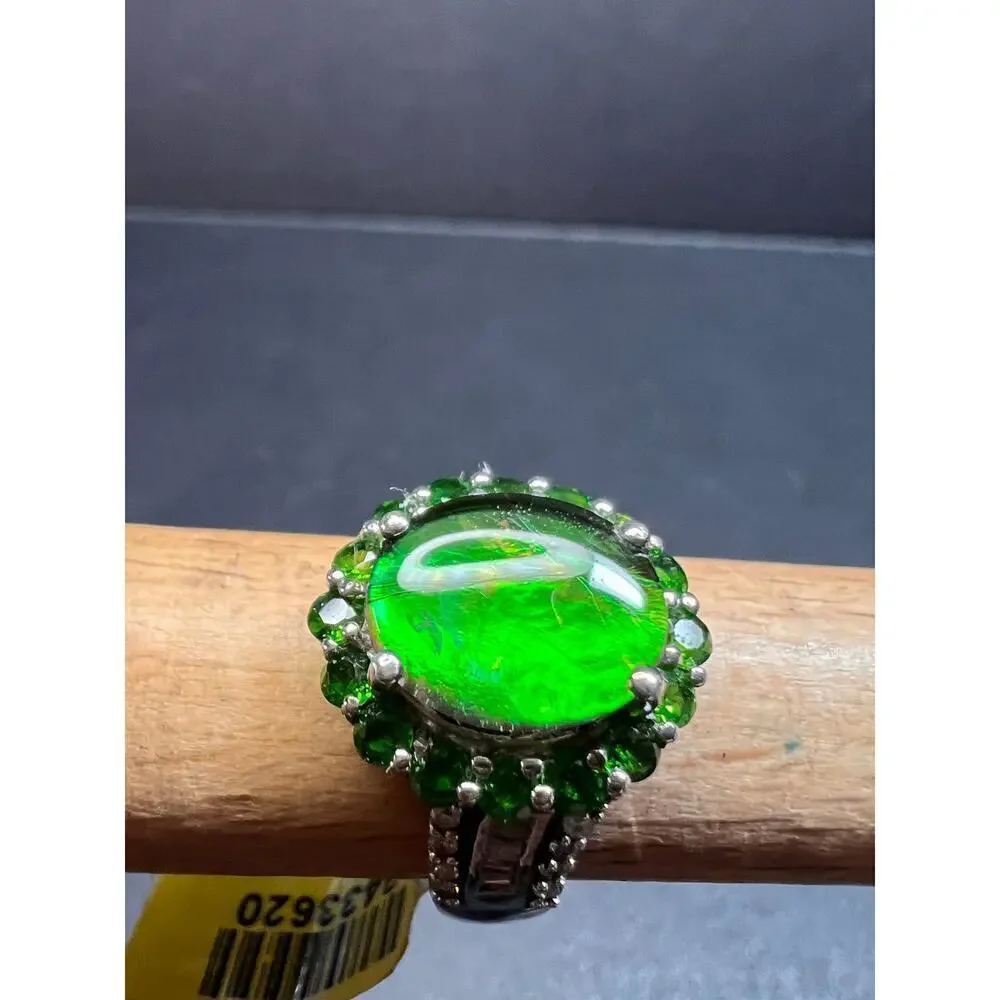 NEW with tag ammolite and diamond sterling silver ring size 7